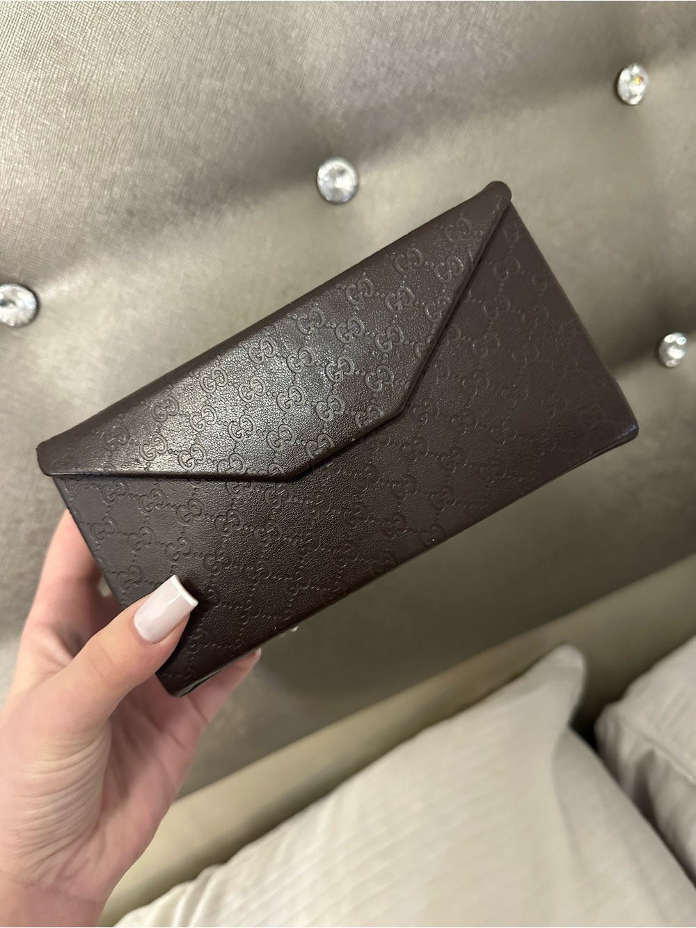 Gucci Dark Brown Embossed Leather Sunglasses Case